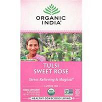 Organic India, Tulsi arbata, saldžiųjų rožių, be kofeino, 18 užpilų pakelių, 28,8 g