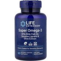 Life Extension, Super Omega-3, EPR/DHR žuvų taukai, sezamo lignanai ir alyvuogių ekstraktas, 60 žarnynu dengtų minkštųjų gelių