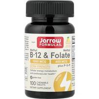Jarrow Formulas, Veganiškas metilo B-12 ir metilo folatas, papildomo stiprumo, citrina, 100 kramtomųjų tablečių