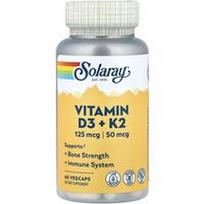 Solaray, Vitaminas D3 + K2, 60 daržovių kapsulių