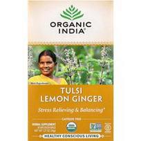 Organic India, Tulsi arbata su citrina ir imbieru, be kofeino, 18 užpilų pakelių, 36 g