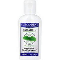 Eco-Dent, „ExtraBrite®“, kepimo sodos dantų milteliai, be fluoro, spindinčios mėtos skonio, 56 g