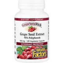 Natural Factors, GrapeSeedRich®, vynuogių sėklų ekstraktas, 100 mg, 120 vegetariškų kapsulių