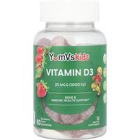 YumVs, Vitamino D3 guminukai, braškės, 25 mcg (1,000 TV), 60 guminukų