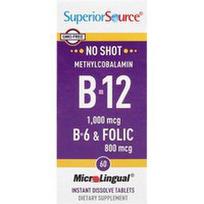 Superior Source, Metilkobalaminas B-12, B-6 ir folio rūgštis, 60 MicroLingual® greitai tirpstančių tablečių