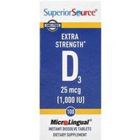 Superior Source, D3, ypač stiprus, 25 mcg (1000 TV), 100 „MicroLingual®“ greitai tirpstančių tablečių