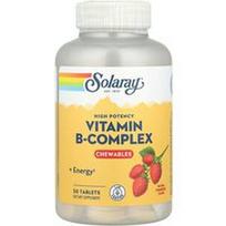 Solaray, Didelės koncentracijos vitamino B komplekso kramtomosios tabletės, natūralios braškės, 50 tablečių