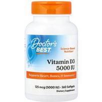 Doctor's Best, Vitaminas D3, 125 mcg (5000 TV), 360 minkštųjų gelių