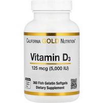 California Gold Nutrition, Vitaminas D3, 125 mcg (5,000 TV), 360 žuvies želatinos minkštųjų gelių
