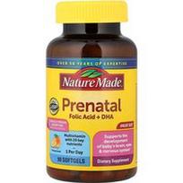 Nature Made, Prenatalinė folio rūgštis + DHA, apelsinų skonio, 90 minkštųjų kapsulių
