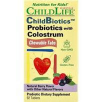 ChildLife Essentials, ChildBiotics™, probiotikai su priešpieniu, kramtomosios tabletės, natūralių uogų skonio, 92 tabletės