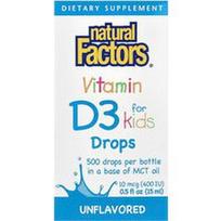 Natural Factors, Vitamino D3 lašai vaikams, be skonio, 15 ml (0,5 fl oz)