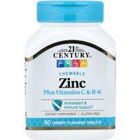 21st Century, Cinkas plius vitaminai C ir B-6, kramtomasis, vyšnių skonio, 90 tablečių
