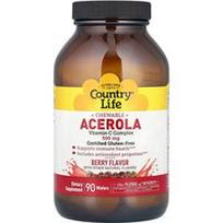 Country Life, Kramtomoji Acerola, vitamino C kompleksas, uoga, 500 mg, 90 vaflių