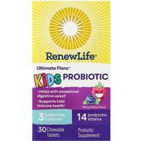 Renew Life, Vaikams, „Ultimate Flora™“ probiotikas, uogų skonio, 3 milijardai gyvųjų kultūrų, 30 kramtomųjų tablečių