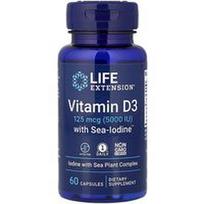 Life Extension, Vitaminas D3 su jūros jodu™, 60 kapsulių