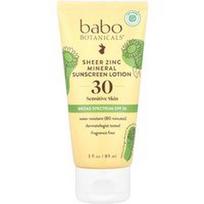 Babo Botanicals, Skaidrus cinko mineralinis apsauginis losjonas nuo saulės, jautriai odai, SPF 30, be kvapiklių, 89 ml