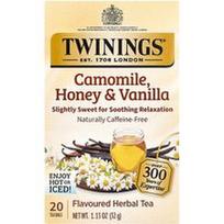 Twinings, Aromatizuota žolelių arbata, ramunėlės, medus ir vanilė, be kofeino, 20 arbatos maišelių, 1.13 uncijos (32 g)