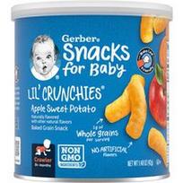 Gerber, Užkandžiai kūdikiams, „Lil' Crunchies“, kepti grūdų užkandžiai, 8+ mėnesių, obuolių ir saldžiųjų bulvių, 42 g