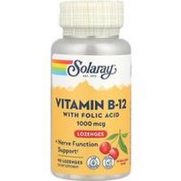 Solaray, Vitamino B-12 su folio rūgštimi pastilės, natūralios vyšnios, 1000 mg, 90 pastilių