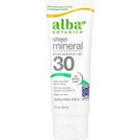 Alba Botanica, Skaidrus mineralinis apsauginis losjonas nuo saulės, SPF 30, be kvapiklių, 89 ml