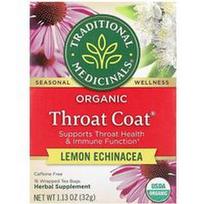Traditional Medicinals, Organinė „Throat Coat®“ arbata su citrinine ežiuole, be kofeino, 16 suvyniotų arbatos pakelių, 32 g