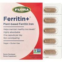 Flora, Ferritin+®, augalinės kilmės feritino geležis, 30 uždelsto atpalaidavimo veganiškų kapsulių (20 mg vienoje kapsulėje)