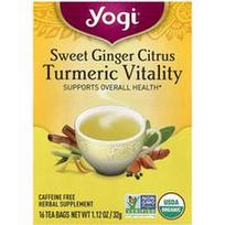 Yogi Tea, Ciberžolės gyvybingumas, saldaus imbiero citrusiniai vaisiai, be kofeino, 16 arbatos pakelių, 32 g
