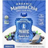 Mamma Chia, Organinis chia prebiotikų užkandis su mėlynių ir acai uogomis, 4 užpilai, po 99 g