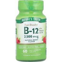 Nature's Truth, Vitaminas B-12 ir folio rūgštis, natūralios uogos, 2,500 mcg, 60 greitai tirpstančių tablečių