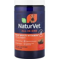 NaturVet, „Viskas viename“ kasdieniai multivitaminai, 4 sričių palaikymas, šunims, su šonine ir vištiena, 120 minkštų kramtomųjų gabalėlių, 480 g