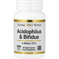 California Gold Nutrition, Acidophilus ir Bifidus, probiotikų mišinys su Lactobacillus acidophilus, Bifidobacterium lactis ir Bifidobacterium longum, 60 vegetariškų kapsulių