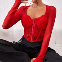 Nėrinė Korsetas Bralette Viršutinė dalis Ilgomis Rankovėmis Seksualus Siuvinėjimas Bustier Vamzdelis Juosmens Korektorius Moteriškas Korseto Viršutinė dalis Moterims L juoda