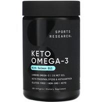 Sports Research, Keto Omega-3 su lašišų aliejumi, 120 minkštųjų kapsulių