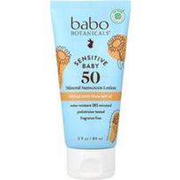 Babo Botanicals, Mineralinis apsauginis nuo saulės losjonas kūdikiams, jautriai odai, SPF 50, be kvapiklių, 89 ml