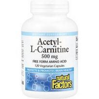 Natural Factors, Acetil-L-karnitinas, 500 mg, 120 vegetariškų kapsulių