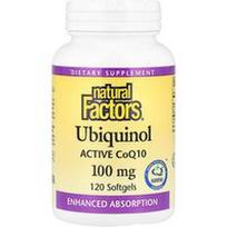 Natural Factors, Ubiquinolis, aktyvus CoQ10, 100 mg, 120 minkštųjų gelių