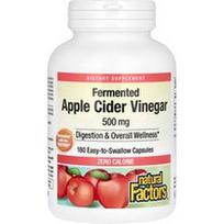 Natural Factors, Fermentuotas obuolių sidro actas, 500 mg, 180 lengvai nuryjamų kapsulių
