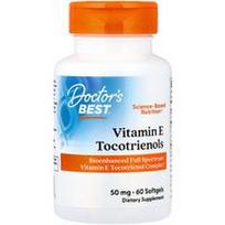 Doctor's Best, Vitaminas E tokotrienoliai, 60 minkštųjų kapsulių