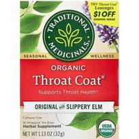 Traditional Medicinals, Organinė „Throat Coat®“ arbata, originali su slidžia guoba, be kofeino, 16 suvyniotų arbatos pakelių, 32 g