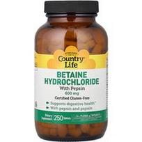 Country Life, Betaino hidrochloridas su pepsinu, 250 tablečių