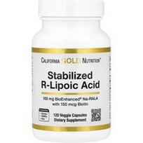 California Gold Nutrition, Stabilizuota R-lipoinė rūgštis su biologiškai sustiprintu® Na-RALA ir biotinu, 120 daržovių kapsulių