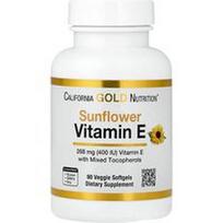 California Gold Nutrition, Saulėgrąžų vitaminas E su mišriais tokoferoliais, 400 TV, 90 vegetariškų minkštųjų kapsulių