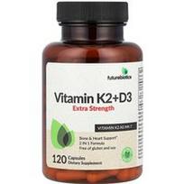Futurebiotics, Vitaminas K2 + D3, papildomas stiprumas, 120 kapsulių
