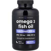 NutraChamps, Omega 3 žuvų taukai, natūrali citrina, 180 minkštųjų gelių