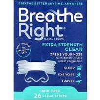 Breathe Right, Nosies juostelės, papildomo stiprumo, skaidrios, jautriai odai, 26 skaidrios juostelės