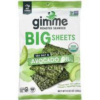 gimMe, Skrudinti jūros dumbliai, dideli lakštai, jūros druska ir avokadų aliejus, 0,92 uncijos (26 g)