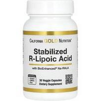 California Gold Nutrition, Stabilizuota R-lipoinė rūgštis su biotinu, 30 daržovių kapsulių