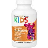 California Gold Nutrition, Vaikiški probiotikai, laukinės uogos, 5 milijardai KSV, 90 kramtomųjų tablečių