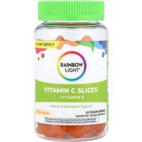 Rainbow Light, „Vitamin C Slices™ + vitamin E, vitaminų C ir E guminukai, citrusinių vaisių skonio, 60 veganiškų guminukų